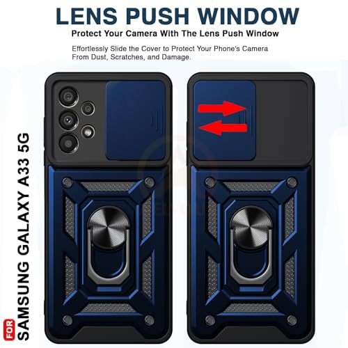 Image of Armor Bumper Back Cover Case for Samsung A33 5G Rotating Camera Cover, Ring Holder & Kickstand | Heavy Duty & 360 Degree Protection Samsung A33 5G Back Cover (Blue)