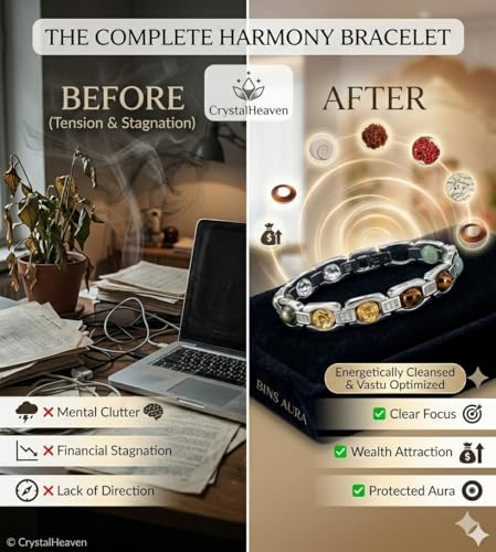 Image of BinsAura 7 Chakra Natural Gemstone Bracelet for Men & Women | Pyrite, Tiger Eye, Citrine, Green Aventurine, Black Obsidian, Amethyst & Rose Quartz Crystal Healing Beaded Bracelet | Adjustable Lucky Bracelet