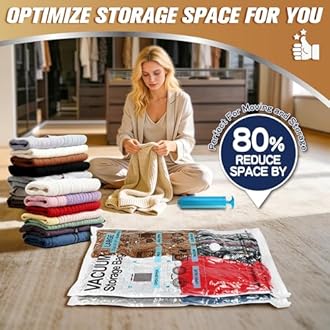 Storage Master Space Saver Bags for Travel and Home Reusable Vacuum Storage Bags Save 80% More Storage Space Work with Vacuum Cleaner (10 Large with Hand Pump)