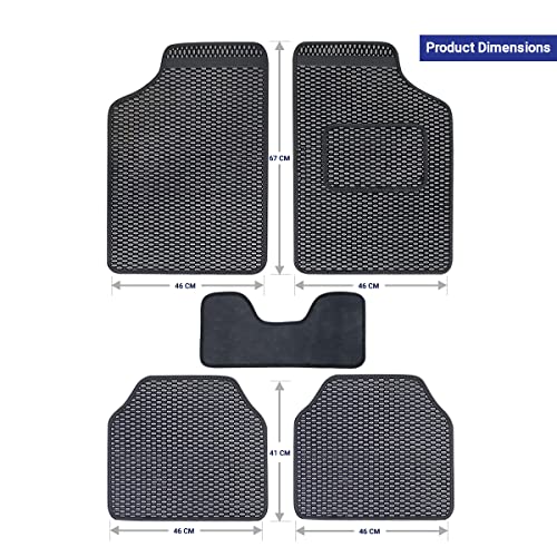 Image of Kingsway Dotted Design Car Floor Foot Mats Universal Fit for Nissan Micra Active, Model Year : 2010 Onwards, Water and Dustproof, Color Black, Set of 5 Pieces