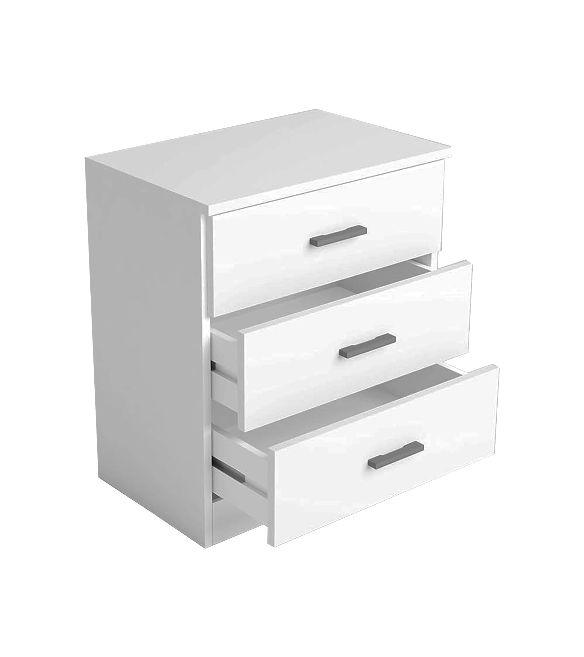 Mesita Noche Elara 45x40x57 cm – 3 Cajones con Guías Metálicas, Diseño Moderno en MDF Lacado con Tiradores Cromados, Ideal para Dormitorio, Color Blanco