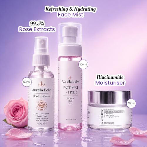 Image of Hydrating Skincare Combo Kit for Women | Collagen Moisturizer + Face Mist + Rooh-e-Gulab Rose Water (50ml) | Daily Facial Care for All Skin Types