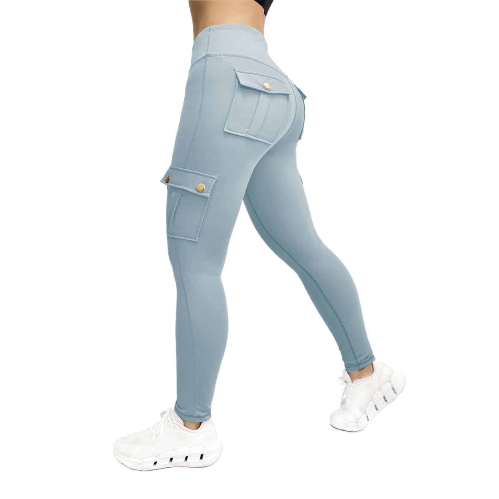 Cargo Yoga Pants Womens Workout Leggings 2024 Fashion Tights High Waist Trousers Sportswear Activewear Gym Outfit Sky Blue