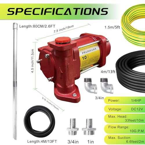 Prunkuar JX0015-FILTER Fuel Transfer Pump 12 Volt W/Manual Nozzle, 10 Gpm High Flow Dc Diesel Transfer Pump, Gas Heavy Duty Transfer Pump thumb #2