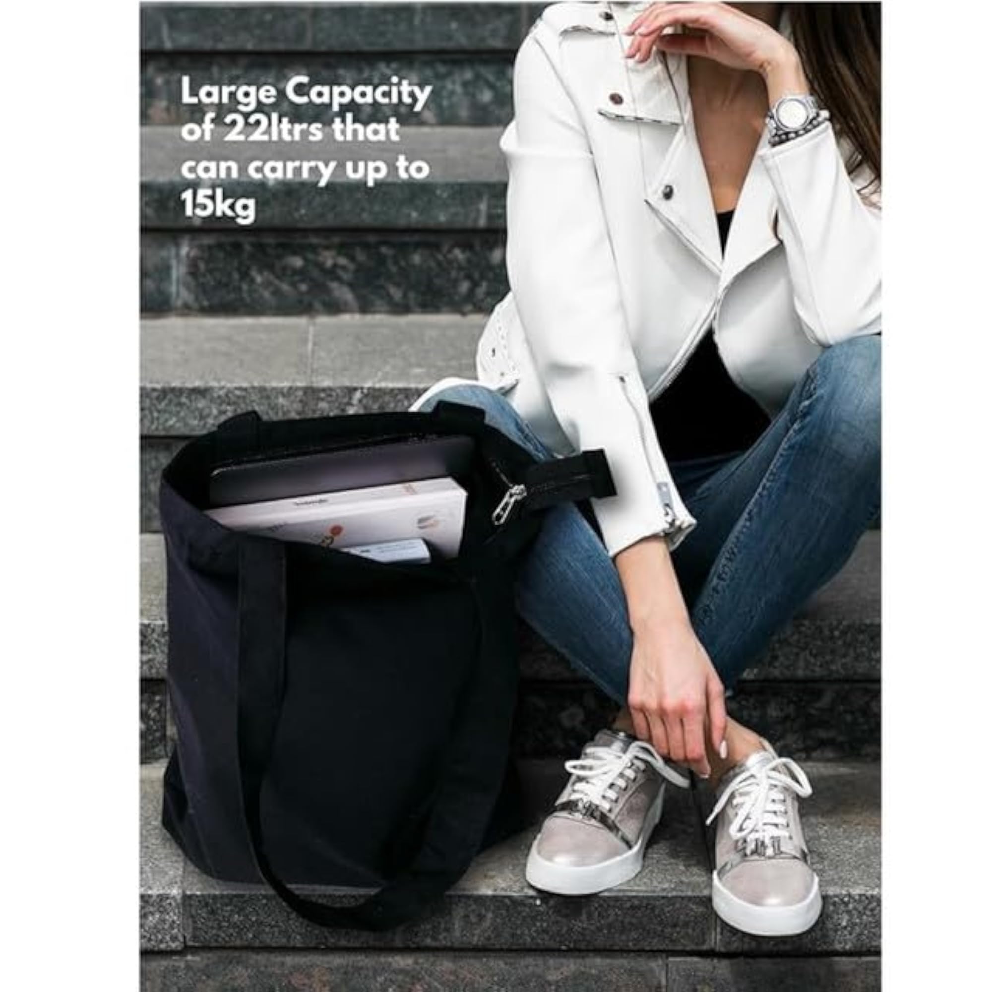 Women's Large Capacity Printed Canvas Tote Bag with Pocket