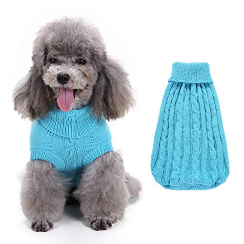 Dog Sweater Turtleneck Knitted Dog Sweaters for Small Dogs Girls Boys,Warm Puppy Sweaters Cute Dog Clothes Cat Sweater Blue