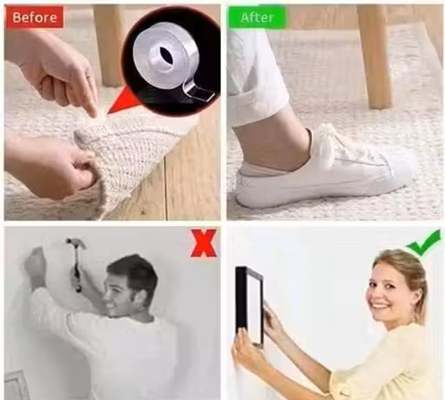 Image of Double Sided Tape -3 Meter Multipurpose Double Sided Tape - Adhesive Tape, Heavy Duty, Heat Resistant, Multi-Functional, Removable, Washable, Anti-Slip Gel Nano Grip Tape (grip tape)