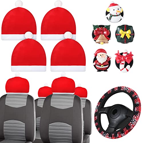 11 Pieces Christmas Car Accessories Set 1 Christmas Steering Wheel Cover 4 Santa Claus Hat Car Seat Headrest Cover 6 Christmas Air Vent Clips Christmas Decoration Christmas Car Accessories Interior