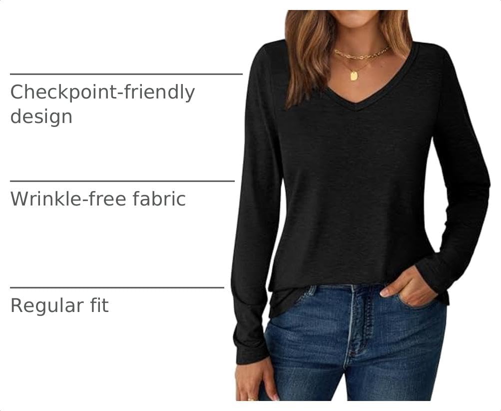 GKBK V Neck Long Sleeve Shirts for Women Soft Basic Tees Spring Casual Tops Trendy Everyday Wear image 4