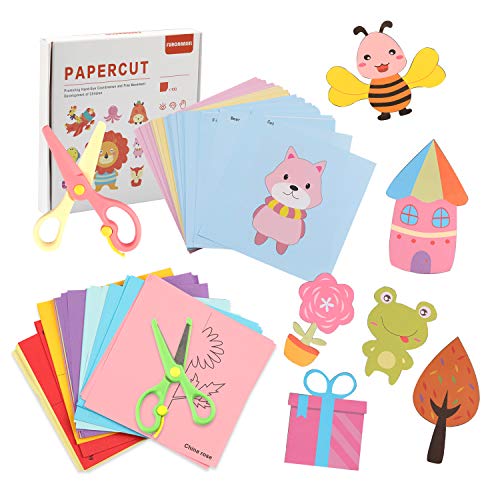 240 Pages Fun Paper-Cut Set, Paper Cutting Trace Ace Scissor Skills Set Scrapbook Die Cuts Scissors Crafts with Child-Safe Scissors Kits for Kids Boys Girls