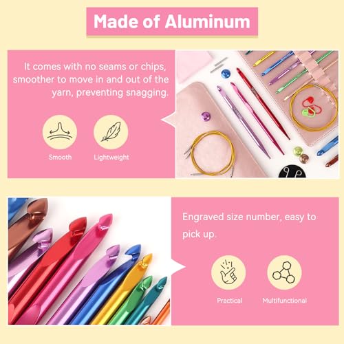 Image of Aeelike Interchangeable Tunisian Crochet Hooks Set, 12 Sizes Colorful Tunisian Crochet Hooks Set with 4 Cables 3.0mm - 10.0mm Smooth Ergonomic Hook for Making Blanket Scarves, Ideal Gift