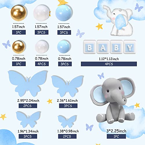 Elephant Cake Decoration Mini Elephant Cake Topper Blue Letter Cake Toppers Gold Blue White Pearl Ball for Elephant Theme Birthday Supplies (BLUE) by DRWATE - Used condition - Image 2