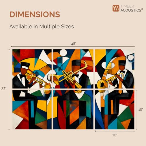 Image of Timber Acoustics Acoustic Art Wall Panels for Music Studio, 48 inchx32 inch PET Felt Sound Absorbing & Noise Reduction Panels for Wall, Acoustic Panels for Music Studio, (Abstract Jazz Band, Set of 6)