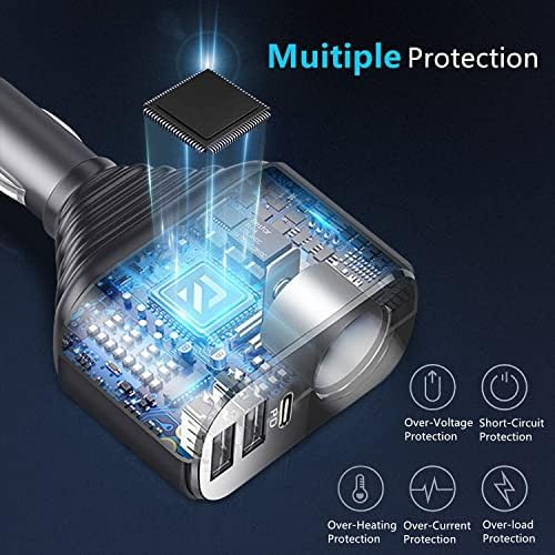 [PD3.0+Dual QC3.0] Car Charger Adapter, [4 in 1] 56W 12V/24V USB C Cigarette Lighter USB Charger for iPhone 14/13/12/11/XS/X/XR/8, iPad Pro/Mini,Samsung Galaxy, Pixel 2 3 etc