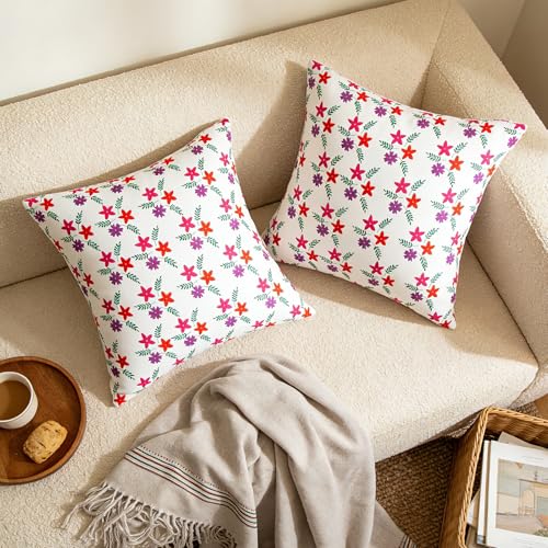 Eternal Beauty 18" x 18" Set of 2 Outdoor Pillow Covers Decorative Pillow Covers for Fall Couch Pillows (Red-Purple Flower, 18" x 18" (Pack of 2)) — view 6