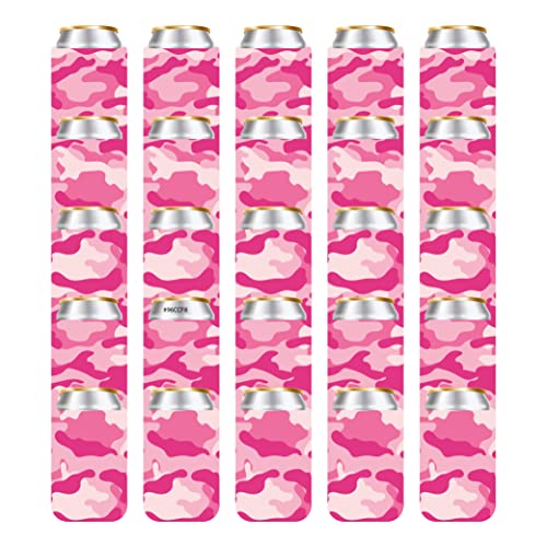 Qualityperfection Beer Can Cooler Sleeve (25 Pack) Coolies Htv Insulated, Can Covers Collapsible For Diy Customizable, Favors, Parties, Events Or Weddings (Camo Military Pink) #TOP24