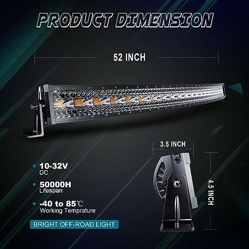 Image of 52Inch 300W Curved LED Light Bar White /Amber Flasing Six Strobe Modes