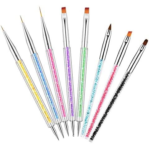HIGHROCK Nail Art Liner Brushes Pens Dual-Ended Nail Art Point Drill Drawing Brush Pen Manicure Tool Nail Art Design Dotting Pen Tools (8PC) Cover