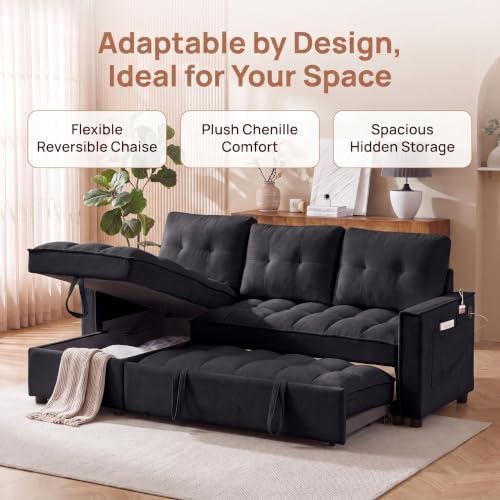 NicBex 71" L Shaped Queen Pull Out Sofa Bed with Storage, USB Port, Black by NicBex - Used condition - Image 3