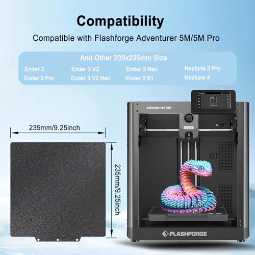 Image of Black PEI Build Plate for Adventurer AD5X /5M /5M Pro, Textured PEI Spring Steel Flexible Platform Heated Bed for Neptune 3 Pro /4, Kobra, Ender 3 /3 Pro /3S1 /3v2, CR 20 /CR 20 Pro, Ender 5 /5 Pro