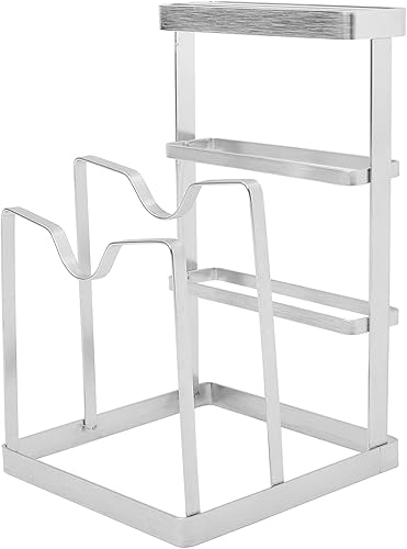Soporte de tapa de olla de acero inoxidable y estante para tabla de cortar para organización de encimera de cocina, bloque de almacenamiento de