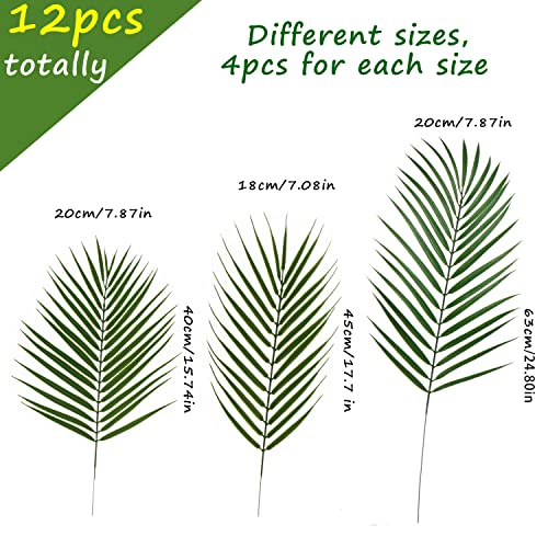 CCINEE 12 PCS Artificial Palm Leaves, Assorted Sizes Faux Large Palm Fronds Fake Tropical Plant Simulation Safari Leaves with Stems for Home Hawaiian Luau Party Jungle Beach Theme Party Decoration by CCINEE - Image 2