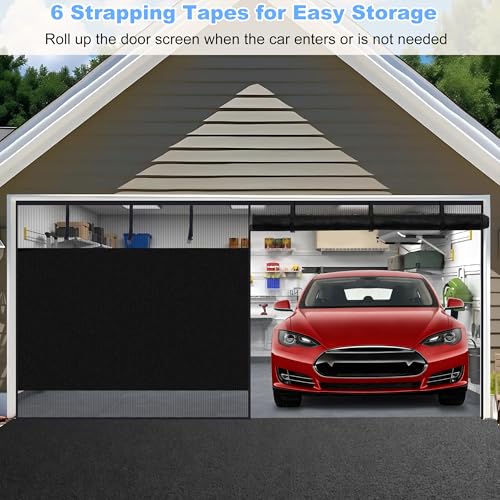 HBlife Privacy Garage Door Screen Blackout for 1 Car Garage, 12x7FT Heavy Duty Magnetic Garage Screen Door Mesh, Hands Free Retractable Garage Net Screen with 6 Roll Up Starps and 26 Magnets, Black by HBlife - Image 6