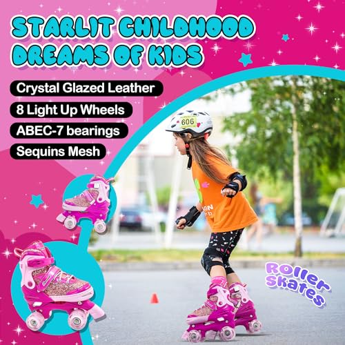 DFXLF Girls Adjustable Roller Skates