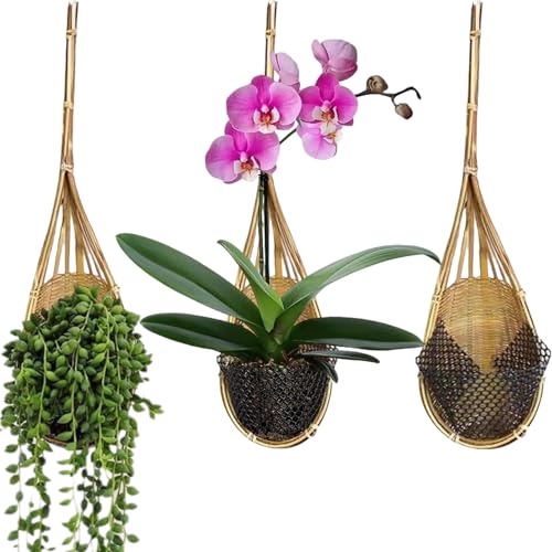 Gogeffor Hanging Planter Wall Plant Pot: 3 Pcs Handmade Bamboo