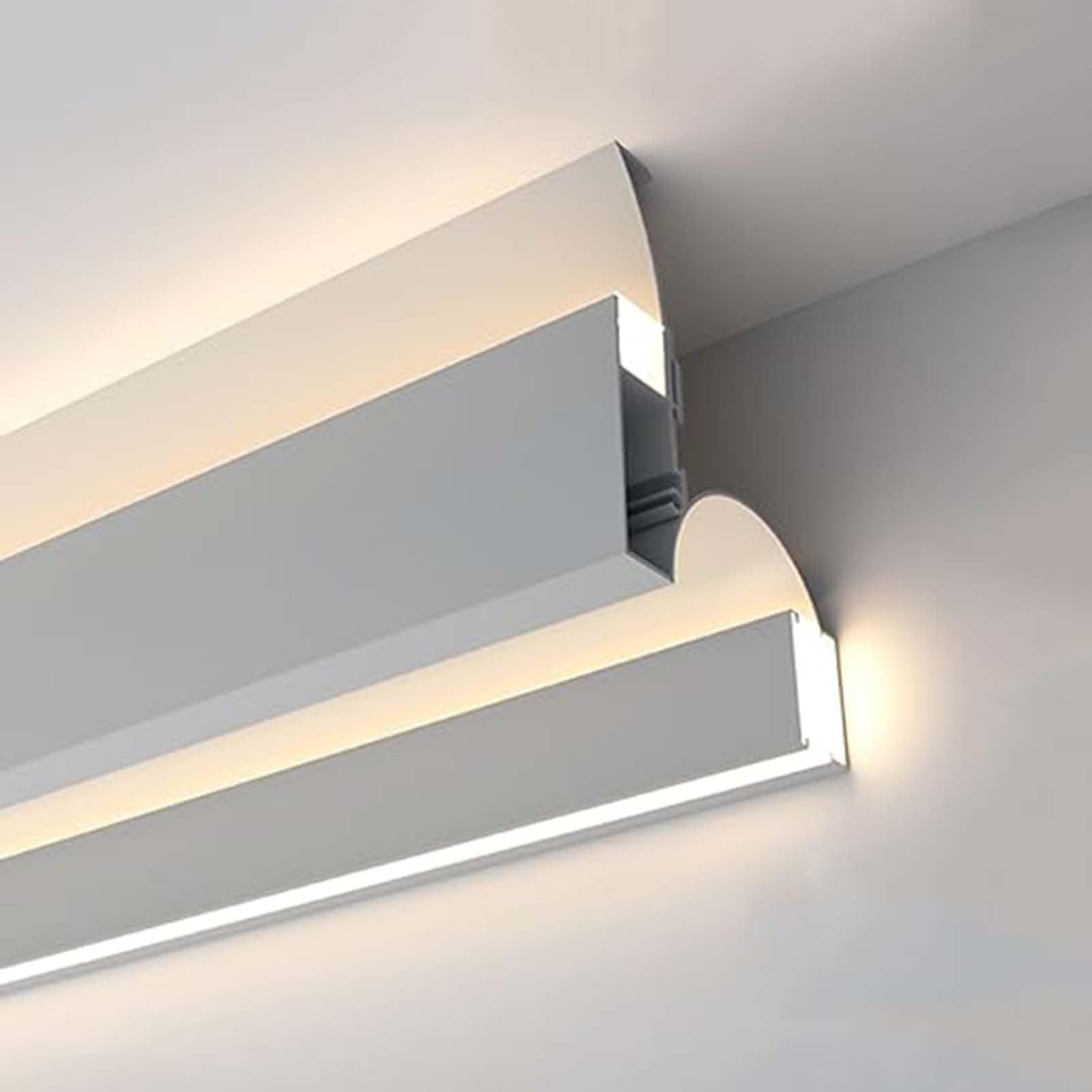 Taśma LED 3 Kolory Z Wysokowydajnym Kanałem Aluminiowym, Bezszczelinowy Reflektor Ścienny, Montowany Na Powierzchni Wiszący Dyfuzor Światła Do Dekoracji Gzymsów (Biały, 6 m (19,7 ft))