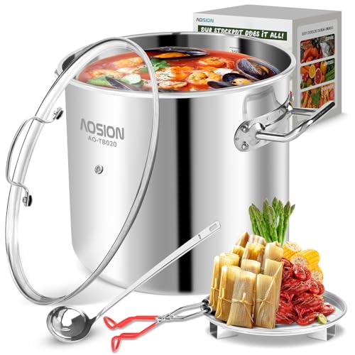 Comparison: How To Use A Stock Pot 6 AOSION 20 Quart Stainless Steel Stock Pot With Lid,Large Induction Soup Pot with Steam Rack & Canning Jar Lifter,Healthy Polished Tamale Steamer Pot for Seafood Crab,Pasta Dishwasher & Oven Safe.