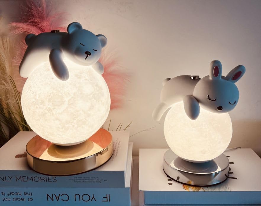Image of CIMPEX Decorative Cute Teddy Figurine Moon Lamp Night Light, with USB Powered for Room Decoration, Gifting, Birthday, Anniversary, Christmas Light, Dimmable, 3 Ways Color Changing