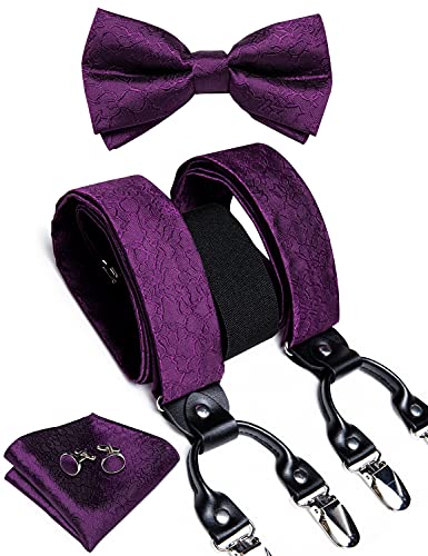 Image of DiBanGu Paisley Bow Tie and Supenders for Men Tuxedo Heavy Duty 6 Clips Suspender Adjustable Y-Shape Mens Trouser Braces