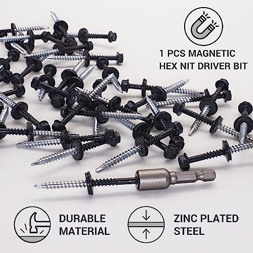 SKIR'CO (50 pcs) Painted Roofing Screws 4.8 x 60 mm, Hex Head, Self-Drilling Screws with EPDM Washers (Anthracite Grey, RAL 7016) - Image 3