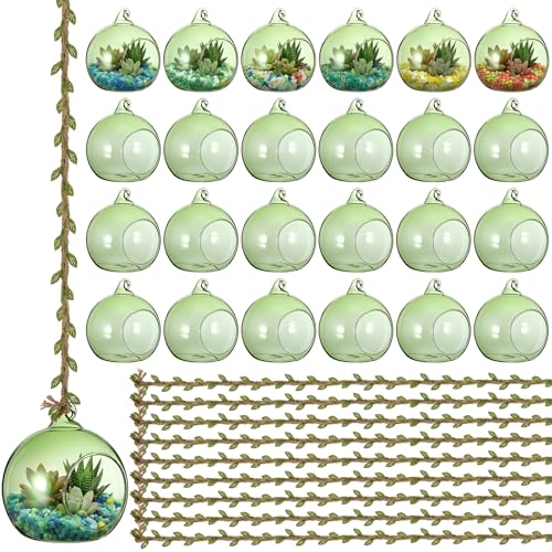 GlikCeil 26 Pcs 3.15'' Hanging Glass Candle Holder with Burlap