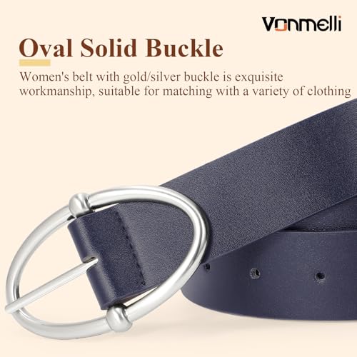 VONMELLI Leather Belts for Women, Women's Belts for Jeans Pants Fashion Ladies Dress Belt with Sliver Buckle2