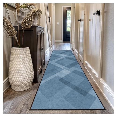 Alfombra de pasillo larga moderna azul de 60x260 cm lavable 4