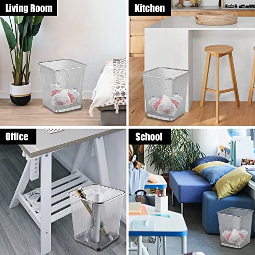 Image of 10-Pack Silver Square Metal Trash Cans, 6 Gallon Capacity, Mesh Design, Non-Slip Base, Smooth Edges, Suitable for Office, Home, School