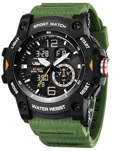 Image of V2A Stryke 50mm Analog Digital Watch for Men | Rugged Guard Bezel Design | Alarm Stopwatch Backlight | TPU Sport Strap | 50M Water Resistant Outdoor Watch | Gift for Mens
