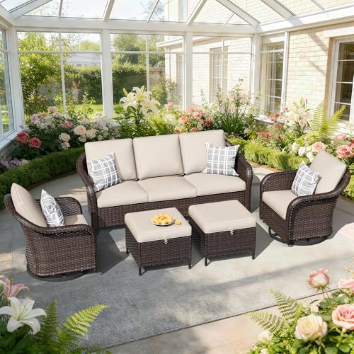 MeetLeisure 5 PCS Outdoor Conversation Set | 78' Couch, 2 Swivel...