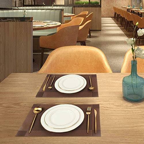 Image of Anugrah Dining Mats Table Mats PVC Placemats Heat-Resistant Placemat for Dining Tea Table Woven Vinyl Stain Resistant Table Mats Easy to Clean - 45x30 cm (Brown, 4)