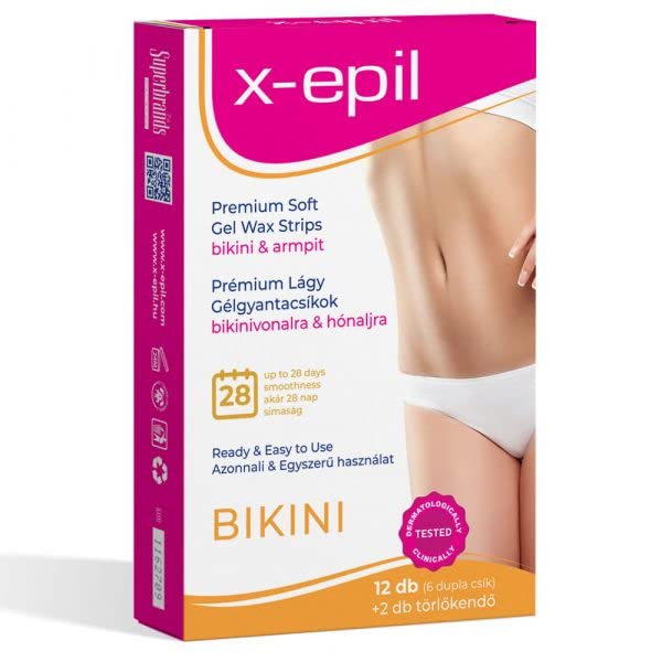 X-Epil - Gel Bikini Wax Strips for Body - 12pcs - Hypoallergenic, Ready-To-Use & Gentle Bikini Wax Strips For Smooth Skin Results - Effective Hair Removal at Home