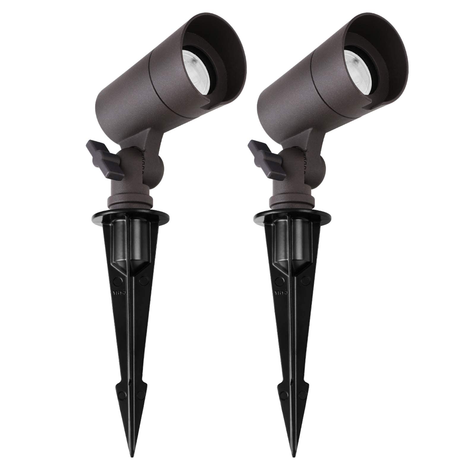E ENERGETIC LIGHTINGLED Landscape Lights with Connectors, 12V Low Voltage, Warm White 3000k, 4W, 175LM, Outdoor Waterproof Garden Pathway Lights Wall Tree Flag Spotlights with Spike Stand, 2 Pack