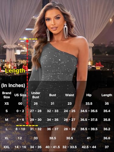 Image of ShawGobow Sparkly Outfits for Women,One Shoulder Ruched Bodycon Short Prom Dress,Sexy Dresses Cocktail Homecoming Nye