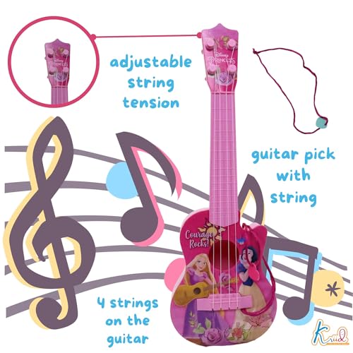 Image of Disney Princess Theme 4-String Toy Guitar for Girls - Small Educational Musical Instrument for Kids Age 3+ - Lightweight & Safe Design - Ideal Birthday Gift for Aspiring Musicians