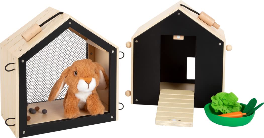 small foot Hasenstall mit Auslauf aus Holz, mit umfangreichem Zubehör, Rollenspielzeug für Kinder ab 3 Jahren, 12399