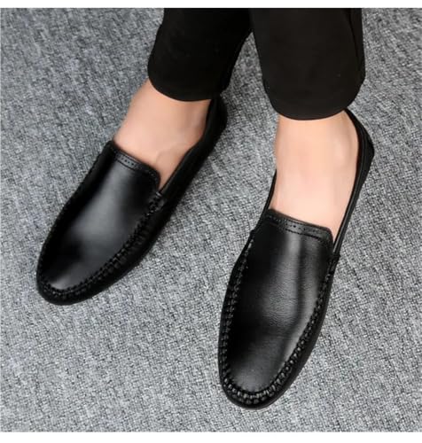 Anti-Slip Lightweight Loafers Round Toe Solid Color Leather Flat Heel Slip-On Boat Shoes3