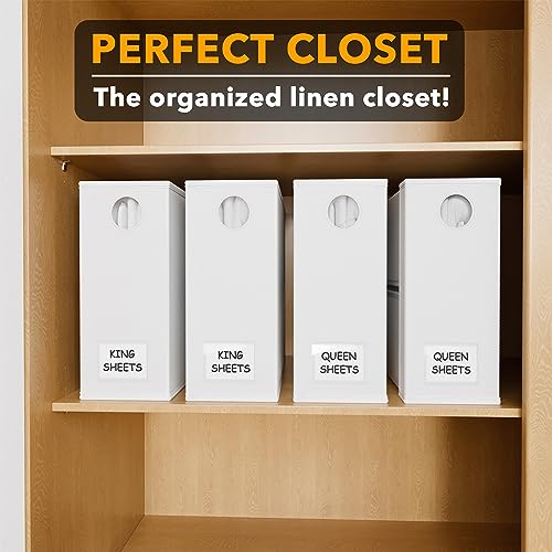 Image of SpaceAid 4 Pack Bed Sheet Organizers and Storage, Foldable Sheet Organizer for Linen Closet, Sheets Set Folder Keeper with Window XL (Queen & King Size) Organizing Bedding Container, White