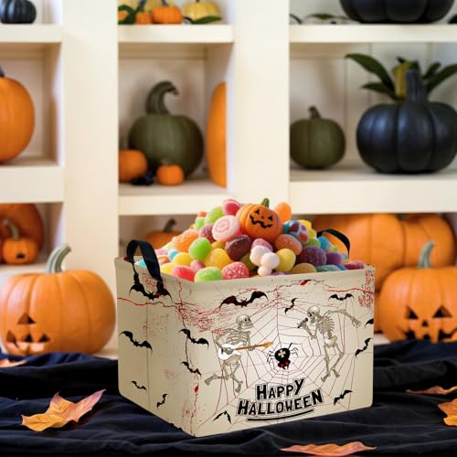 Image of Halloween Basket Gift Terror Ghost Parties Decor Kid Trick or Treat Basket for Boys and Girls Rectangular Storage Bin Box (Skeleton Bat)