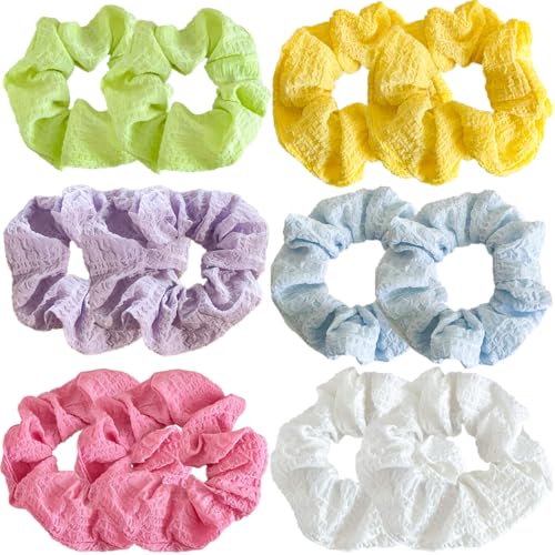 12 PCS Colorful Hair Scrunchies Soft Elastic Ponytail Holders Pastel Solid Hair Ties Minimalist Sweet Hair Tie Soft Textured Hair Ropes Accessories for Women Girls